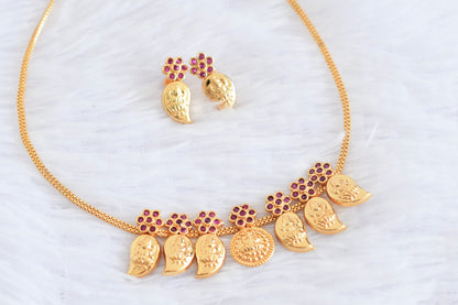 Gold tone pink stone mango lakshmi coin necklace set dj-53045