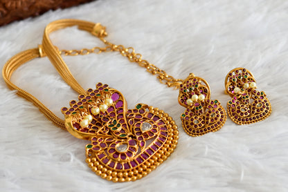 Matte finish kemp-green pearl Kalinga Narthana Krishna pendant necklace set dj-51818