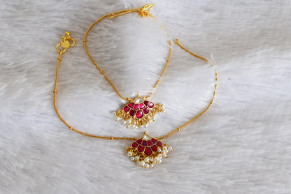 Gold tone pink-white butterfly kundan jadau anklets dj-52390