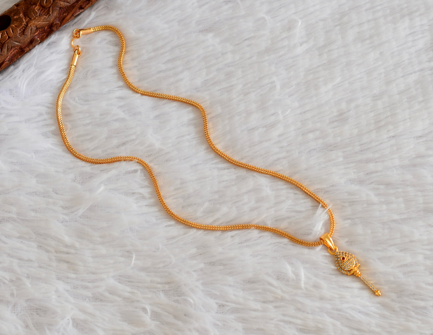 Gold tone 18 inches chain with pink-white stone vel pendant dj-51903