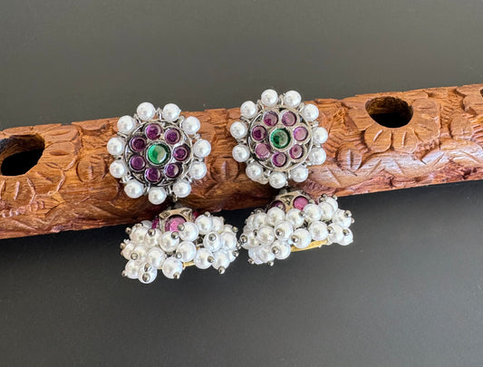 Black finish precious kemp-green pearl jhumkka dj-52521