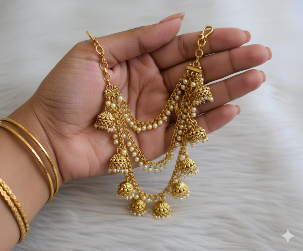 Matte finish pearl jhumkka ear side chain dj-45598