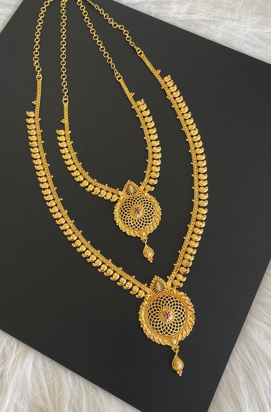 Gold tone ruby stone mango flower combo set dj-54291