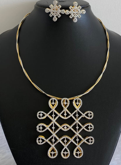 Two tone cz rangoli pendant set with kanti necklace dj-54004