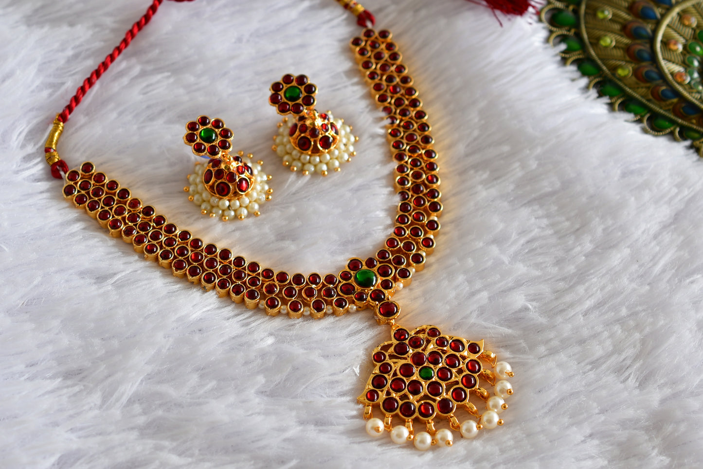 Gold tone kemp-green necklace set dj-52352