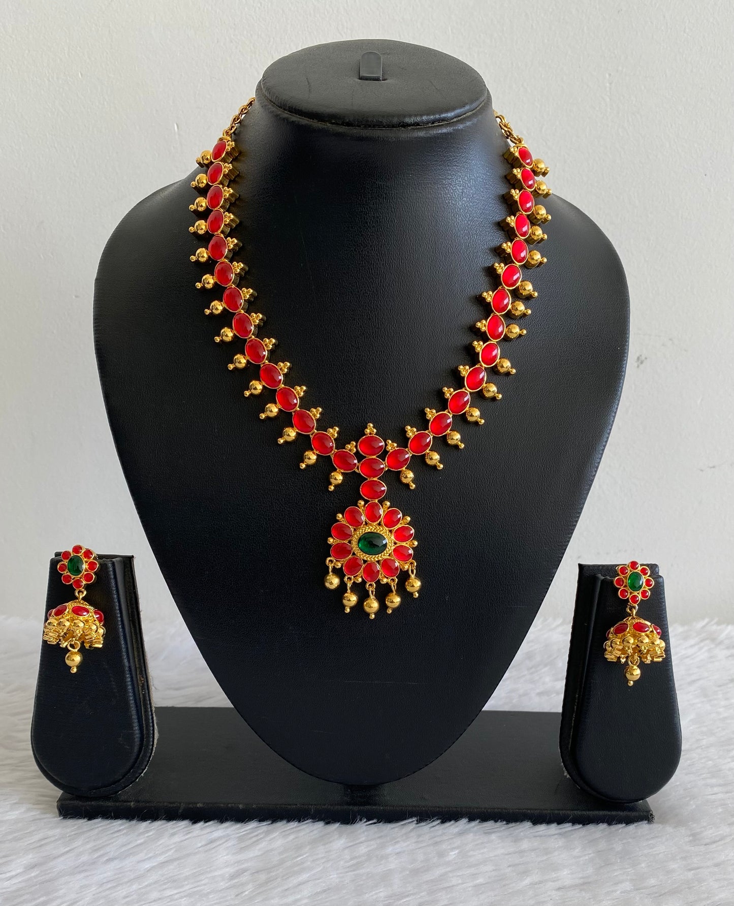 Gold Tone Semi precious Kemp-green Necklace Set DJ29090