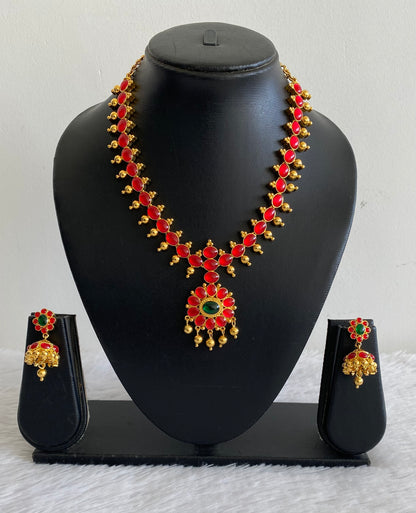 Gold Tone Semi precious Kemp-green Necklace Set DJ29090