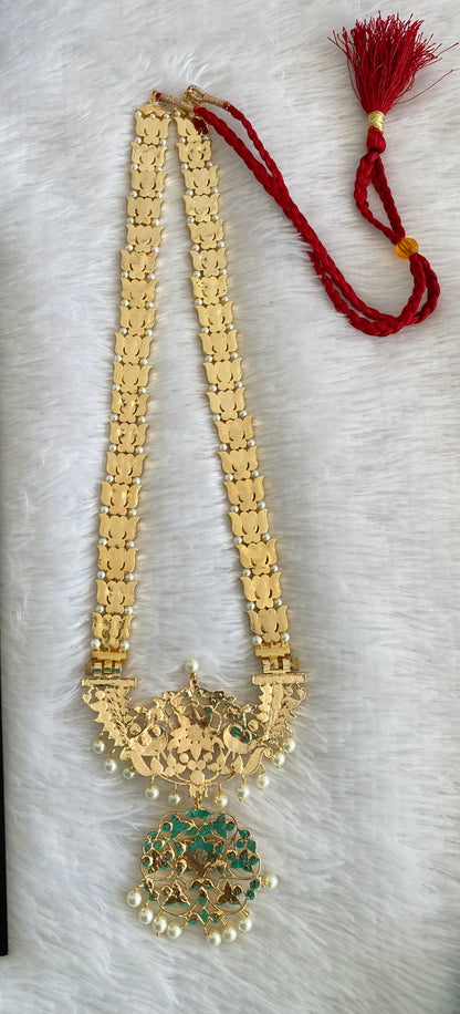 Gold tone AD white stone lotus peacock flower pearl haar dj-53384