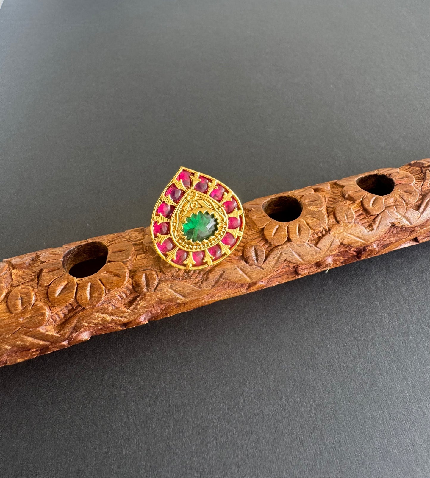 Matte finish kemp-green adjustable finger ring dj-51396