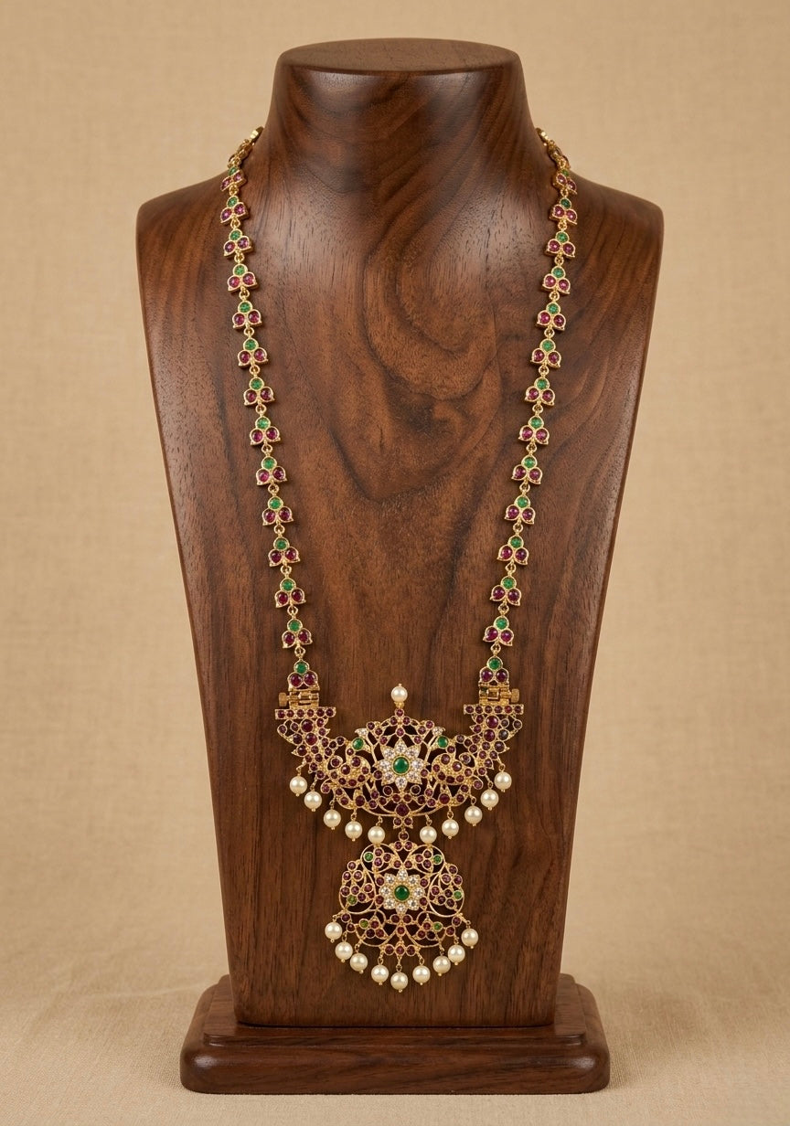 Gold tone precious kemp-green pearl flower haar Dj-52908