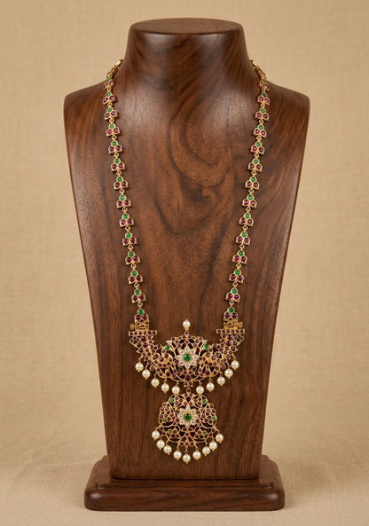 Gold tone precious kemp-green pearl flower haar Dj-52908