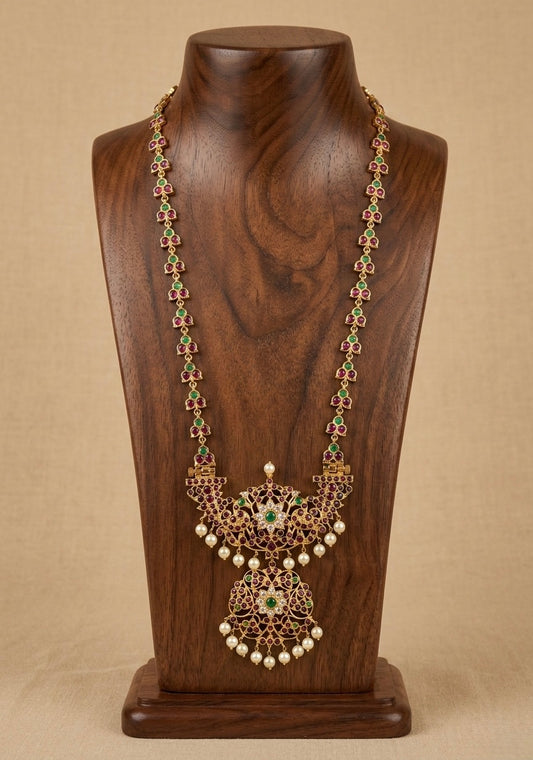 Gold tone precious kemp-green pearl flower haar Dj-52908