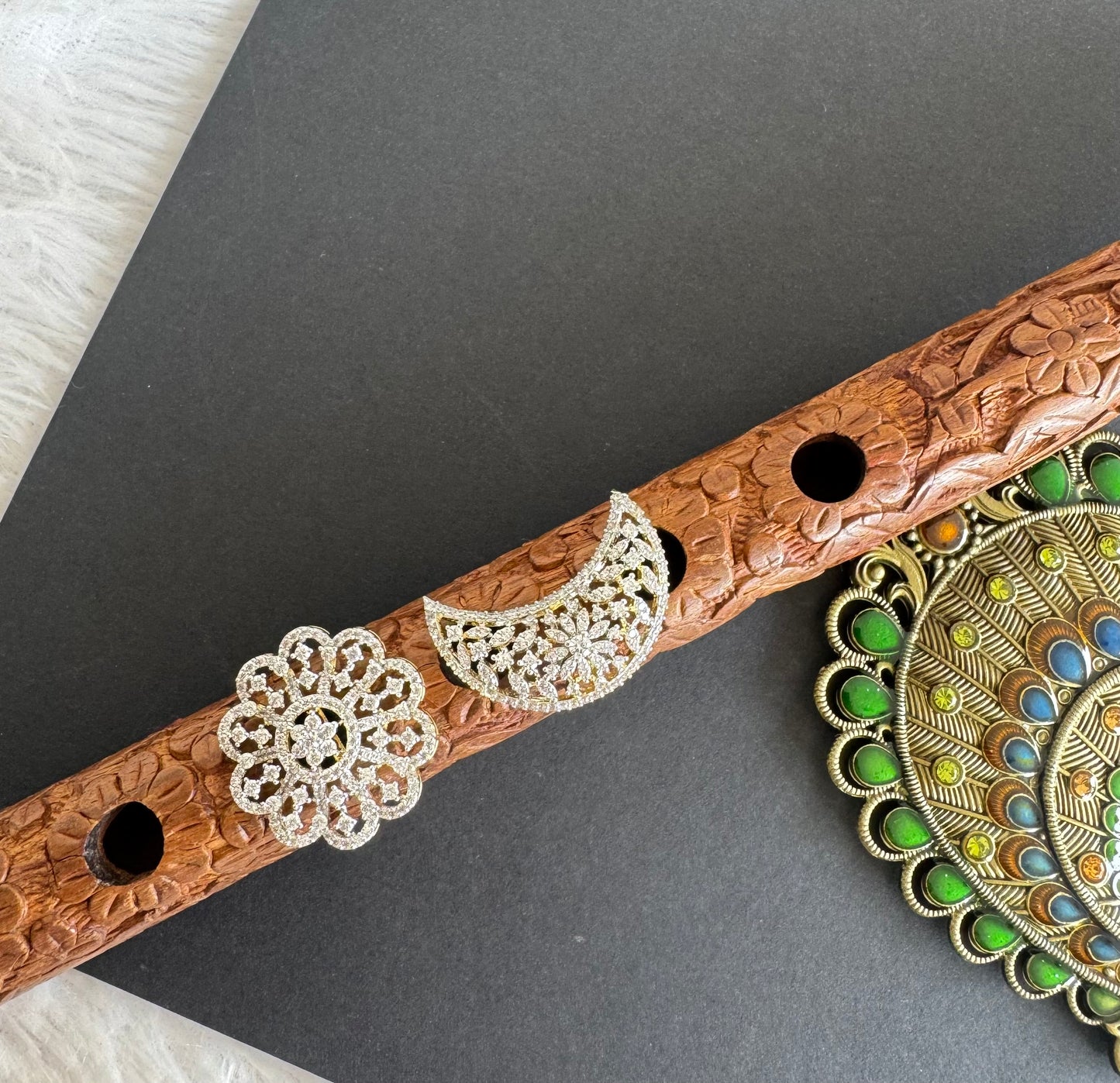 Two tone AD pink-green flower sun moon hair jewel dj-52023