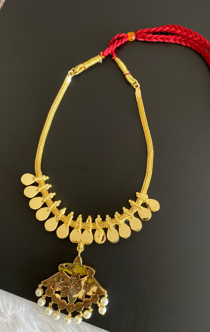 Gold tone precious kemp-green-white pearl necklace dj-53231