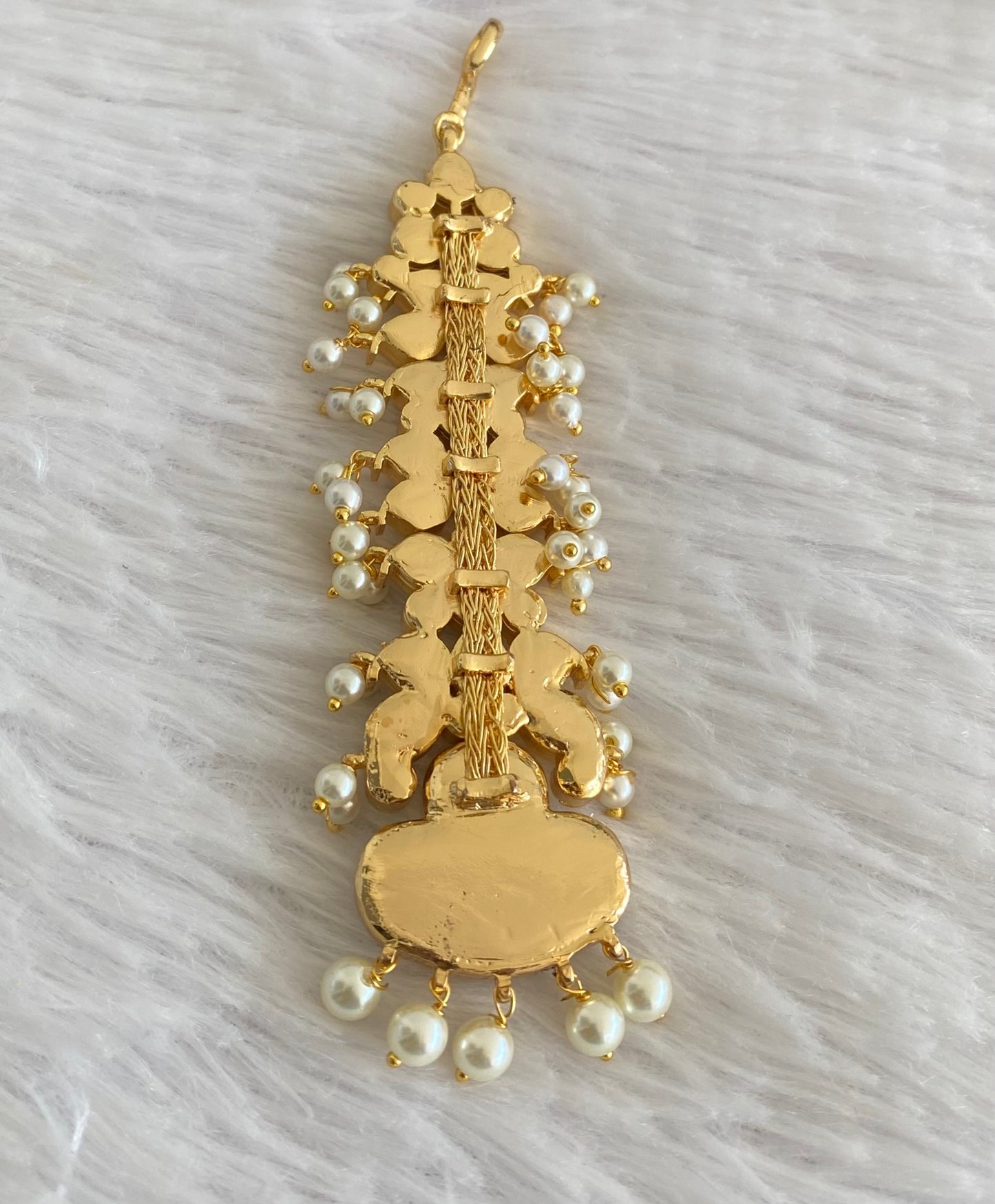 Gold tone precious kemp-white-green pearl Shri Naagar tikka dj-53368