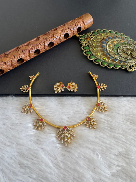 Matte finish cz white-magenta pink kanti necklace set dj-52117