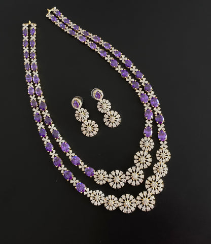 Two tone cz purple stone double layer short haar set dj-54412