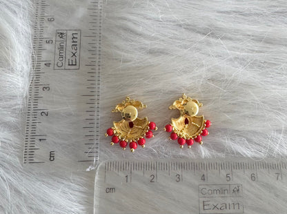 Gold tone coral-pearl beaded stud/earrings dj-51260