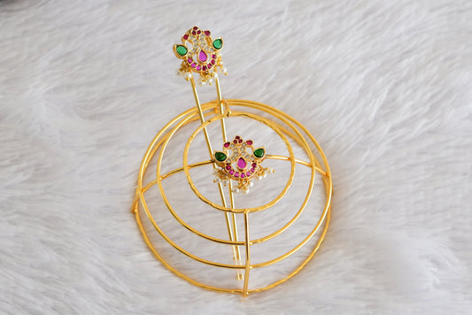 Gold tone kemp-green bun cage-hair accessory with stick Dj-52331