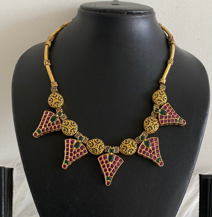 Antique gold tone hasli kundan jadau necklace dj-54313