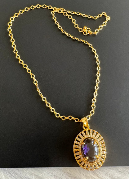 Gold tone 18 inches chain with purple oval stone pendant dj-51279