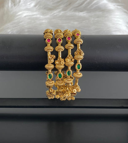 Antique gold tone kemp-green stone set of 4 bangles(2.6) dj-54839