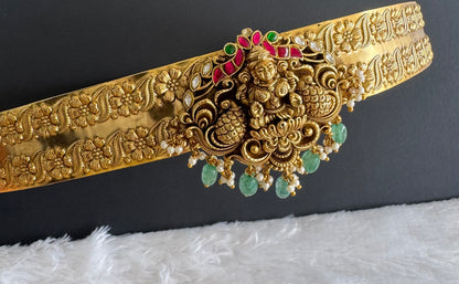 Antique gold tone pink-green kundan jadau lakshmi waist band dj-50402