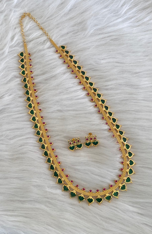 Gold Tone Pink-green Palakka Long Haar Set DJ31955