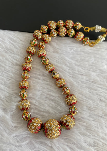 Gold tone red-green meenakari stone beaded necklace dj-52912