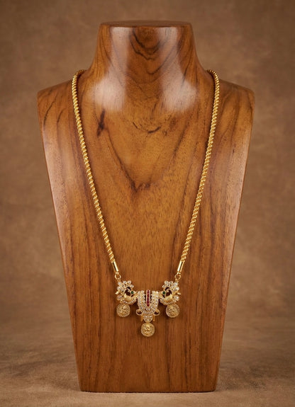 Gold tone Thirumal nama-peacock-lakshmi pendant with 24 inches rope chain dj-48220