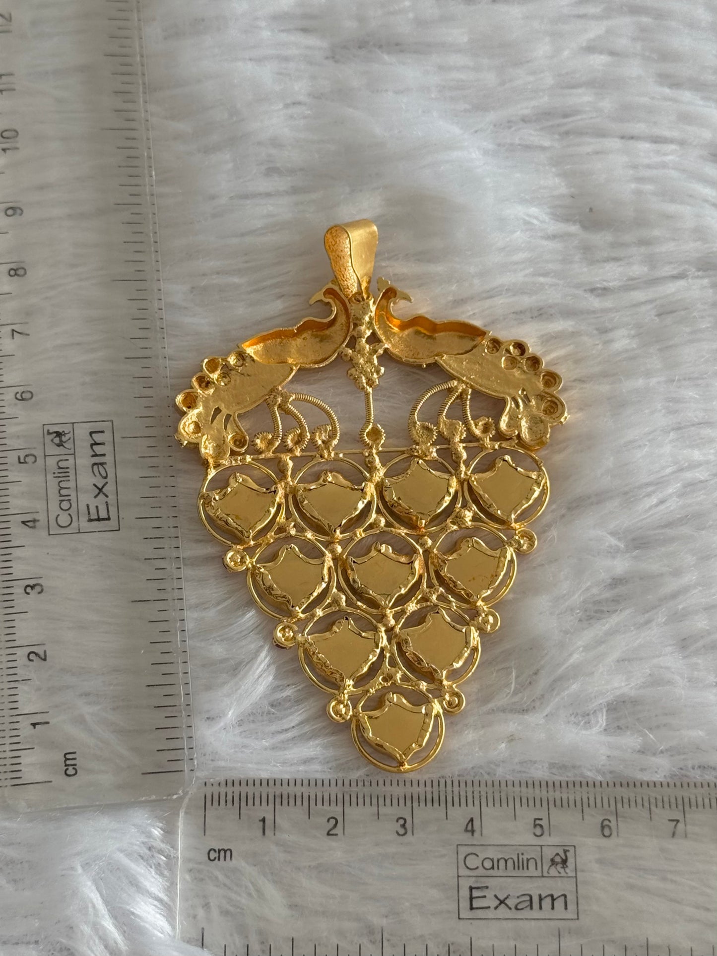 Gold tone Palakka green-pink stone Peacock Kerala style pendant dj-52110