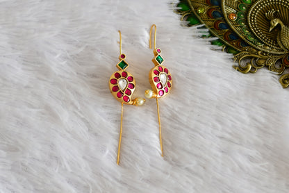 Gold tone pink-green-white kundan jadau mango bugadi needle earrings dj-52462