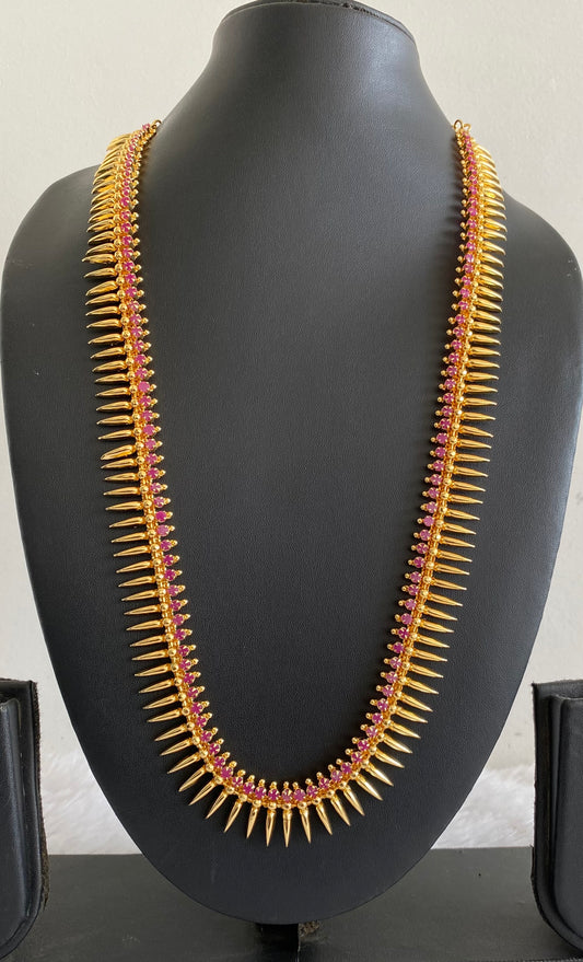Gold tone pink stone mulla mottu Kerala style haar dj-38269