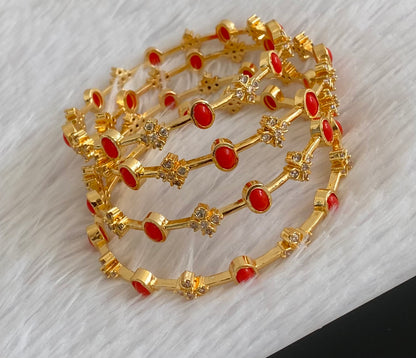 Gold tone cz coral stone set of 4 bangles(2.4) dj-53443