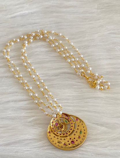 Antique gold tone kemp-green-white peacock flower pearl necklace dj-53699