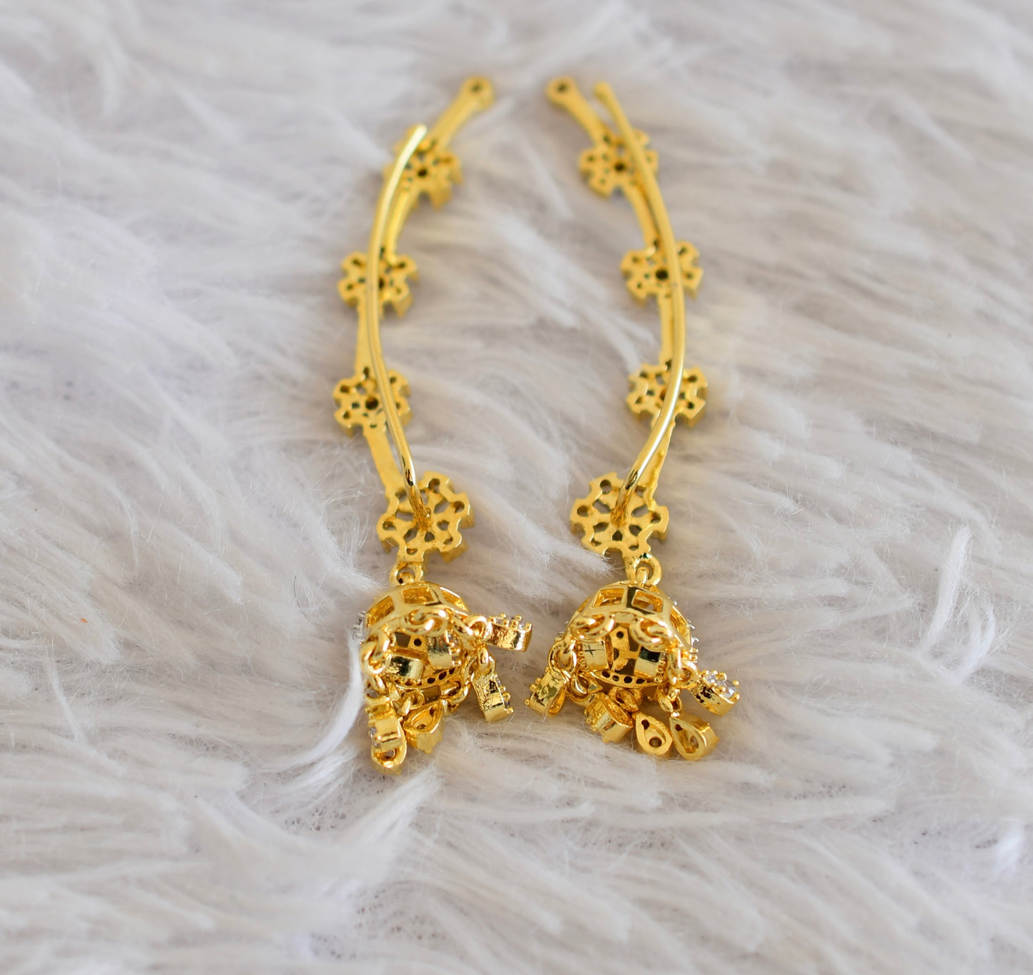 Two tone cz white slide-on flower jhumkka dj-52559