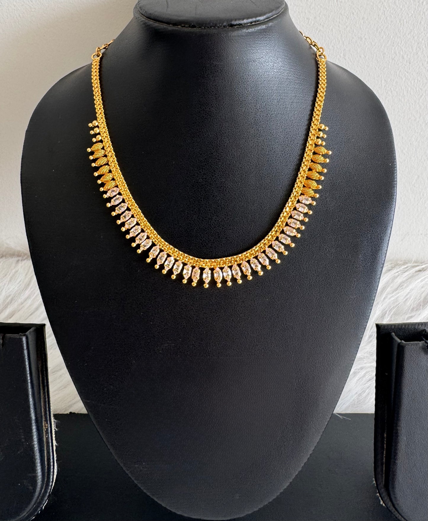 Gold tone white stone necklace dj-51323