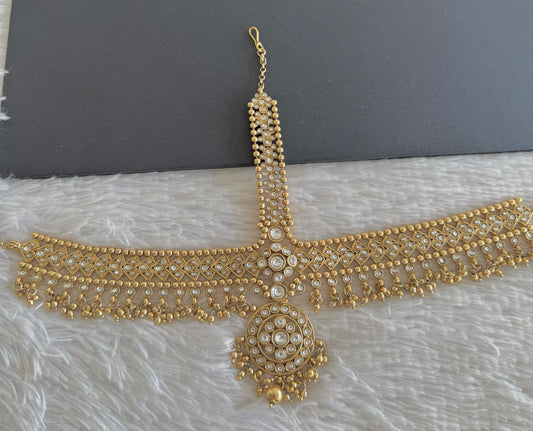 Matte finish white kundan head set/tikka dj-52060