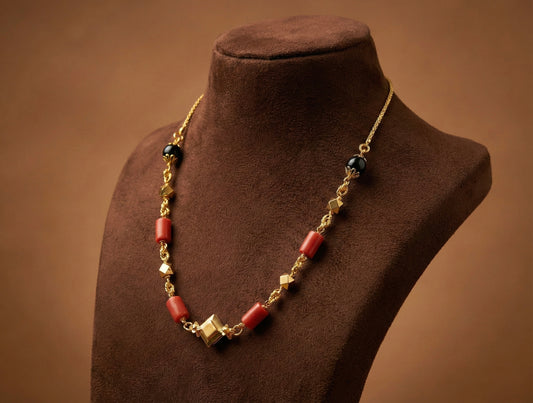 Gold tone 18 inches coral-black chain dj-42634