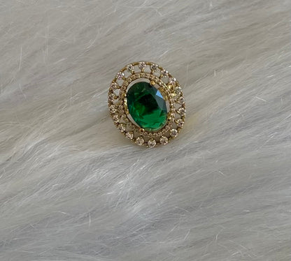 Antique gold tone cz white-green stone finger ring dj-55037