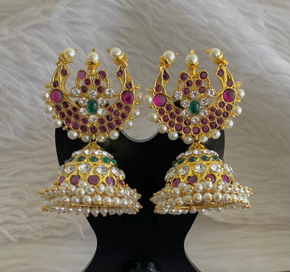 Gold tone precious kemp-green moon big jhumkka DJ31472