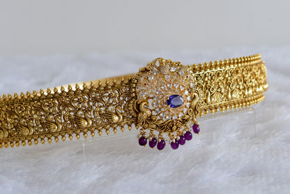 Antique gold tone purple-white stone peacock waist band dj-52195