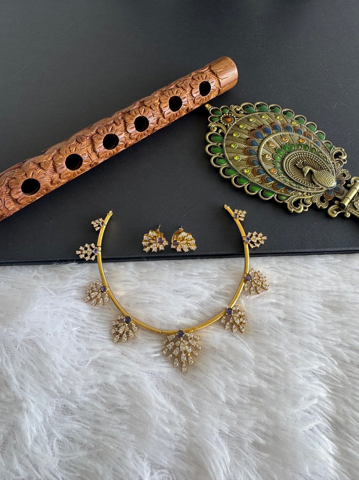 Matte finish cz white-purple kanti necklace set dj-52114