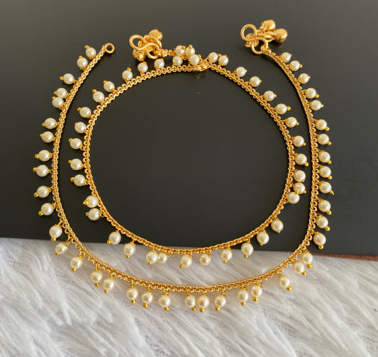 Antique gold tone pearl anklets set dj-53203