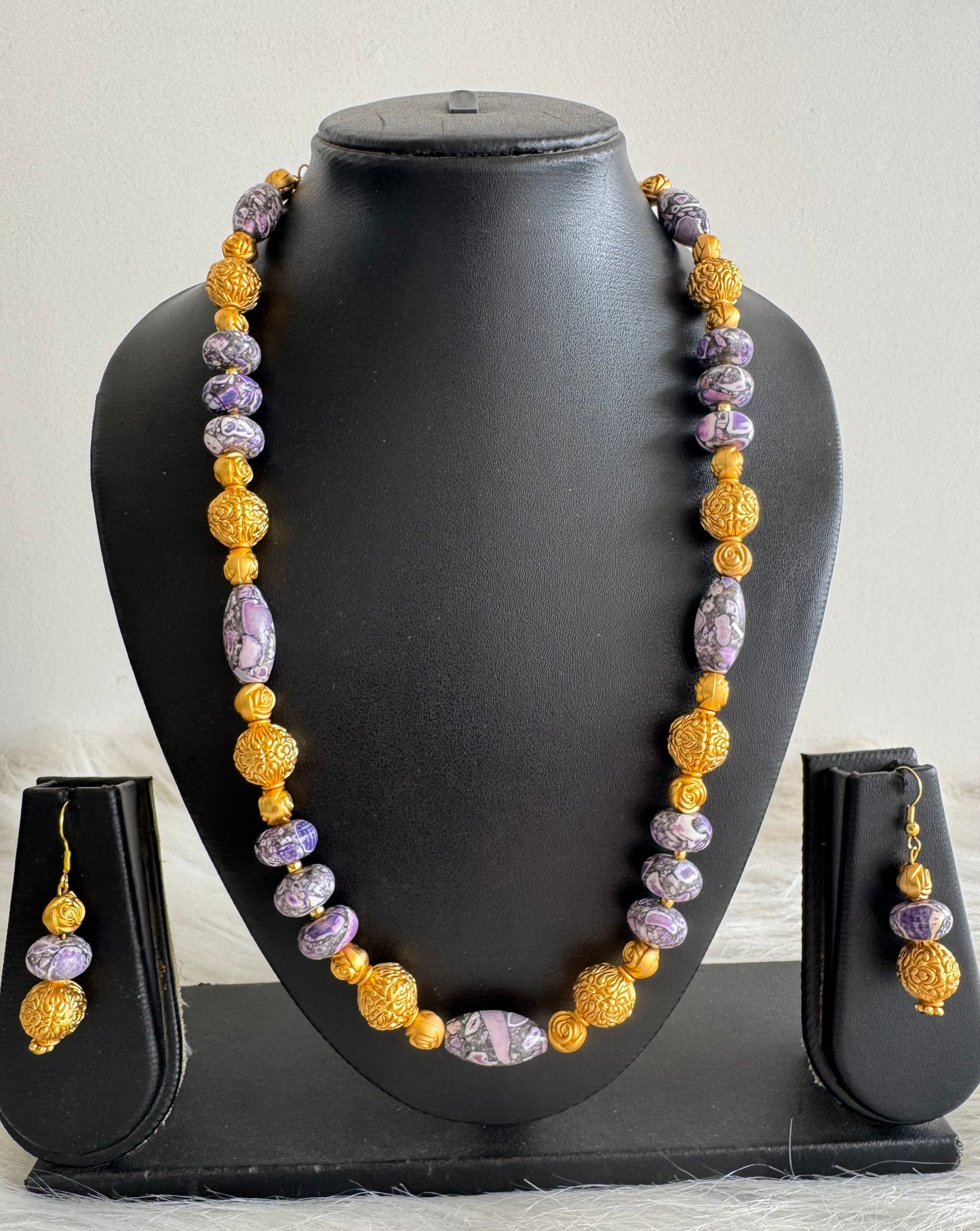 Matte finish purple beaded necklace set dj-51118