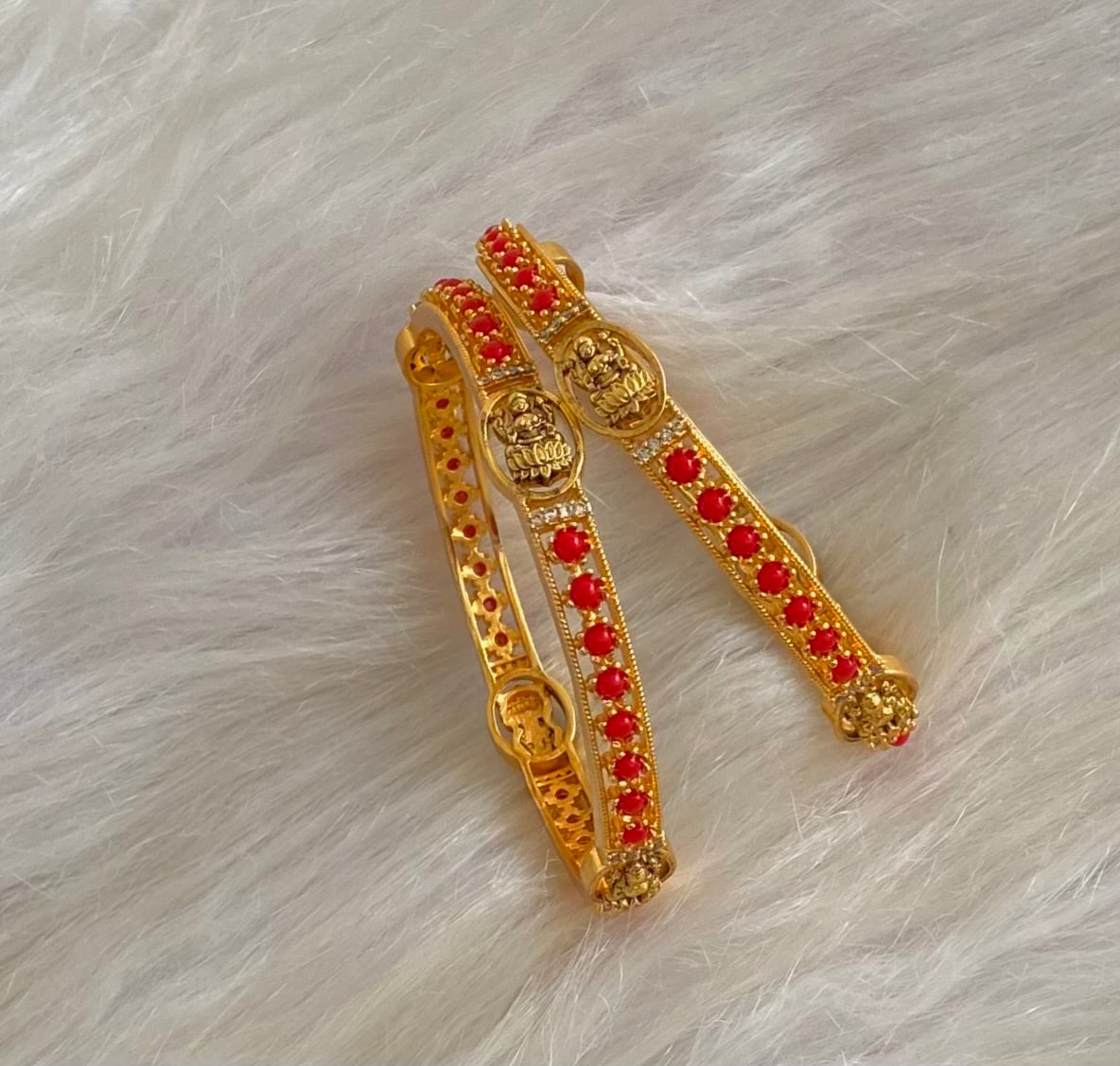 Antique gold tone coral white stone lakshmi bangles(2.10) Dj-54845