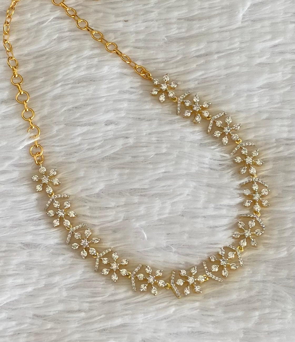 Two tone cz white stone necklace dj-54349