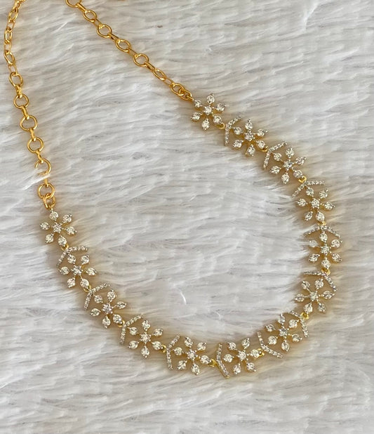 Two tone cz white stone necklace dj-54349