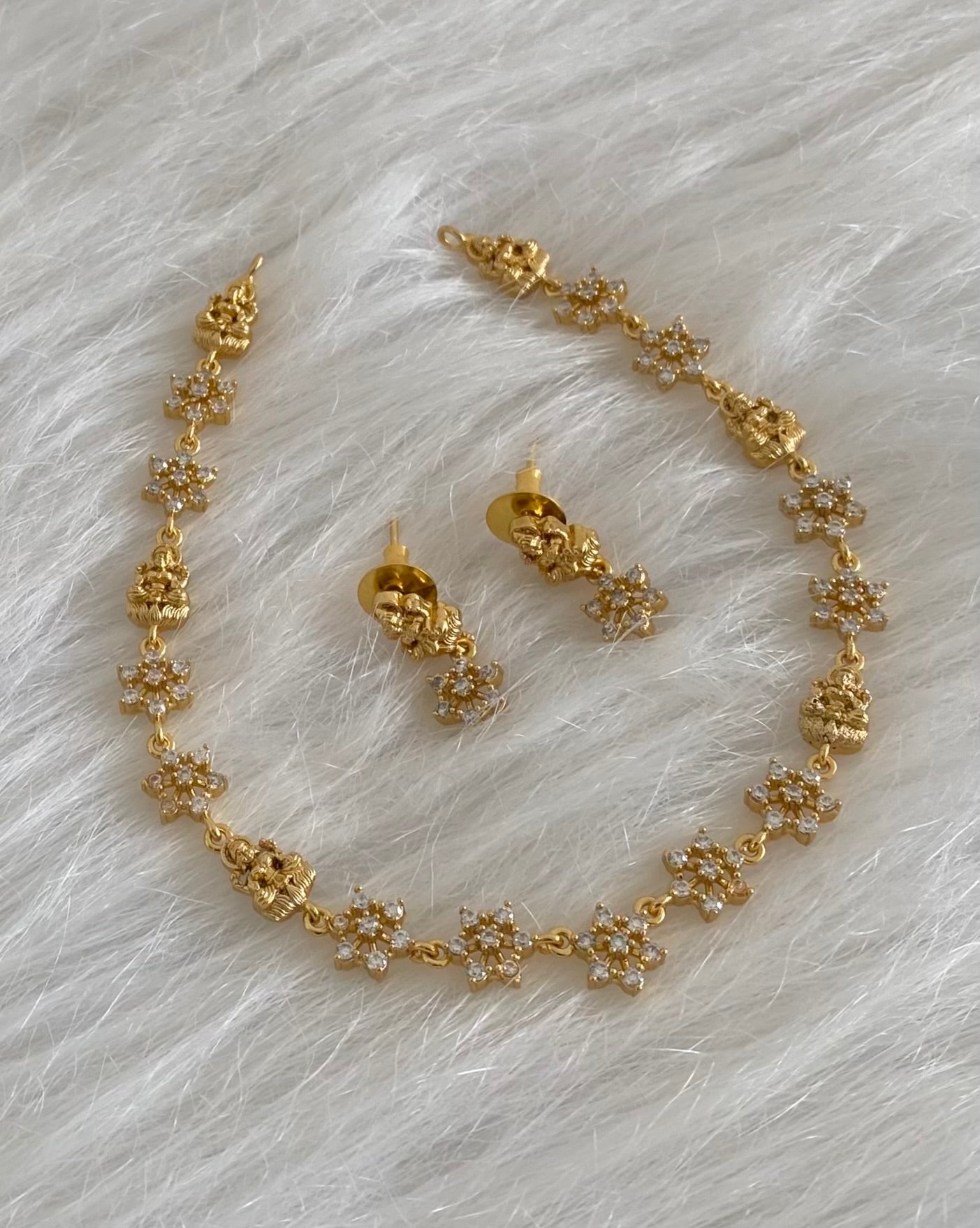 Gold tone white nakshatra lakshmi necklace set dj-54424