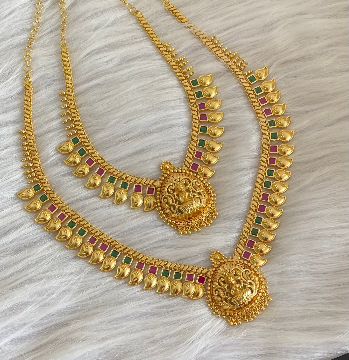 Gold tone pink-green lakshmi mango combo set dj-54278